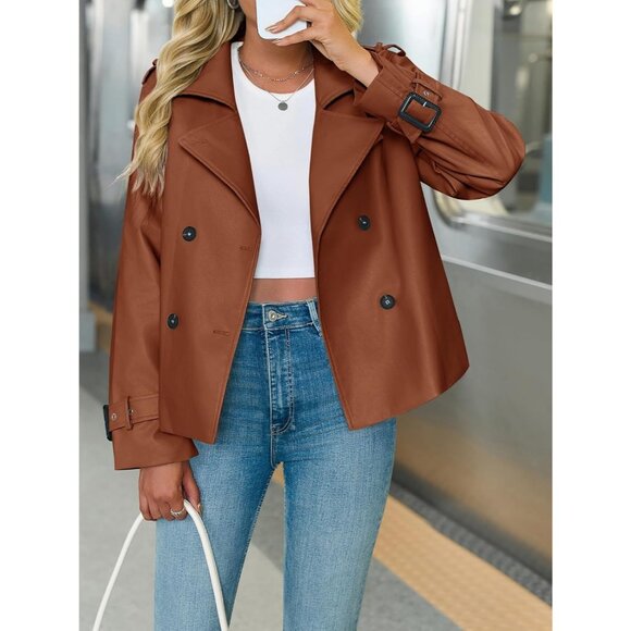 "Womens brick red Textured Faux Leather Oversized  Jacket Fall Outer - Picture 2 of 6